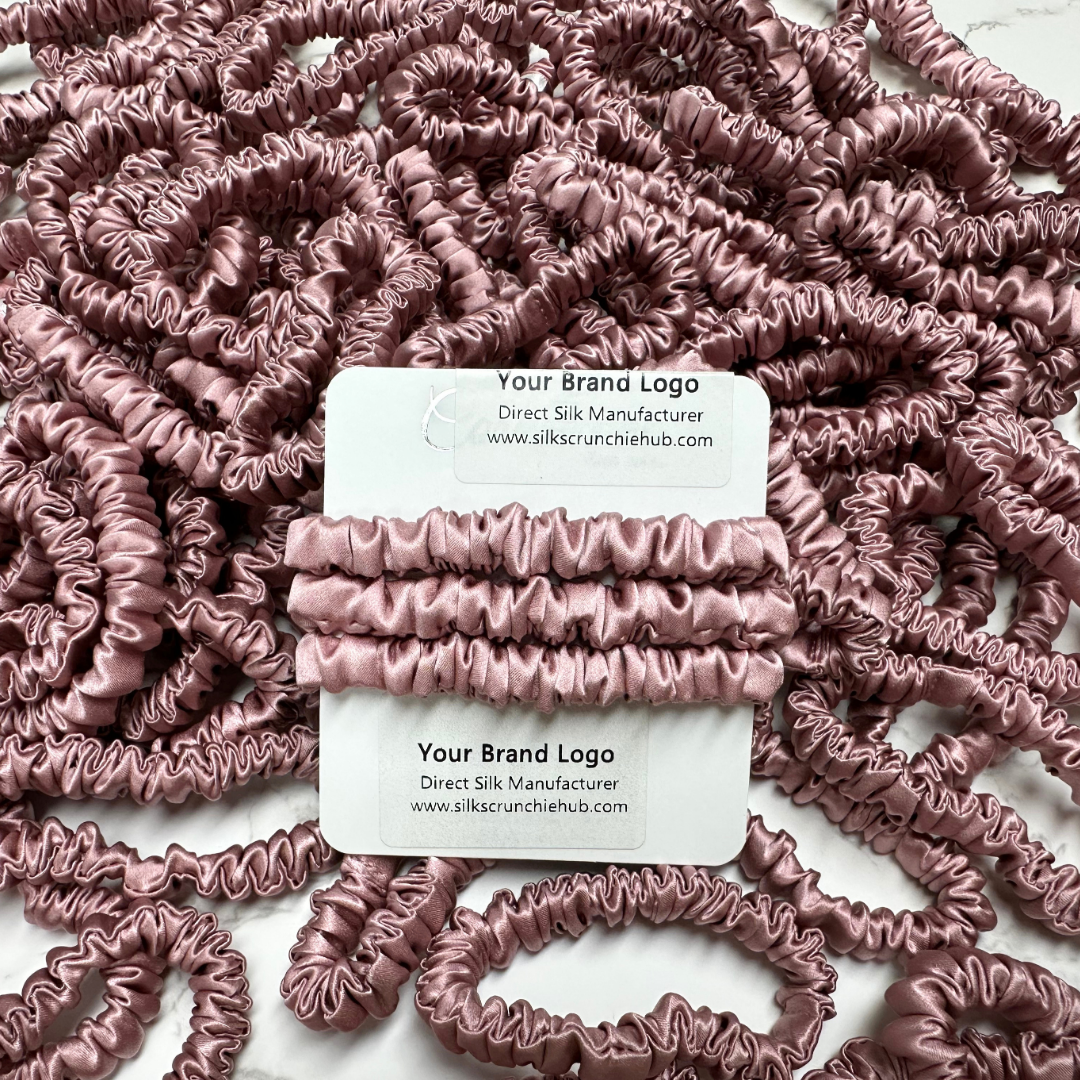 Begonia Red Skinny Silk Scrunchie custom wholesale, custom brand low MOQ, 1 piece wholesale