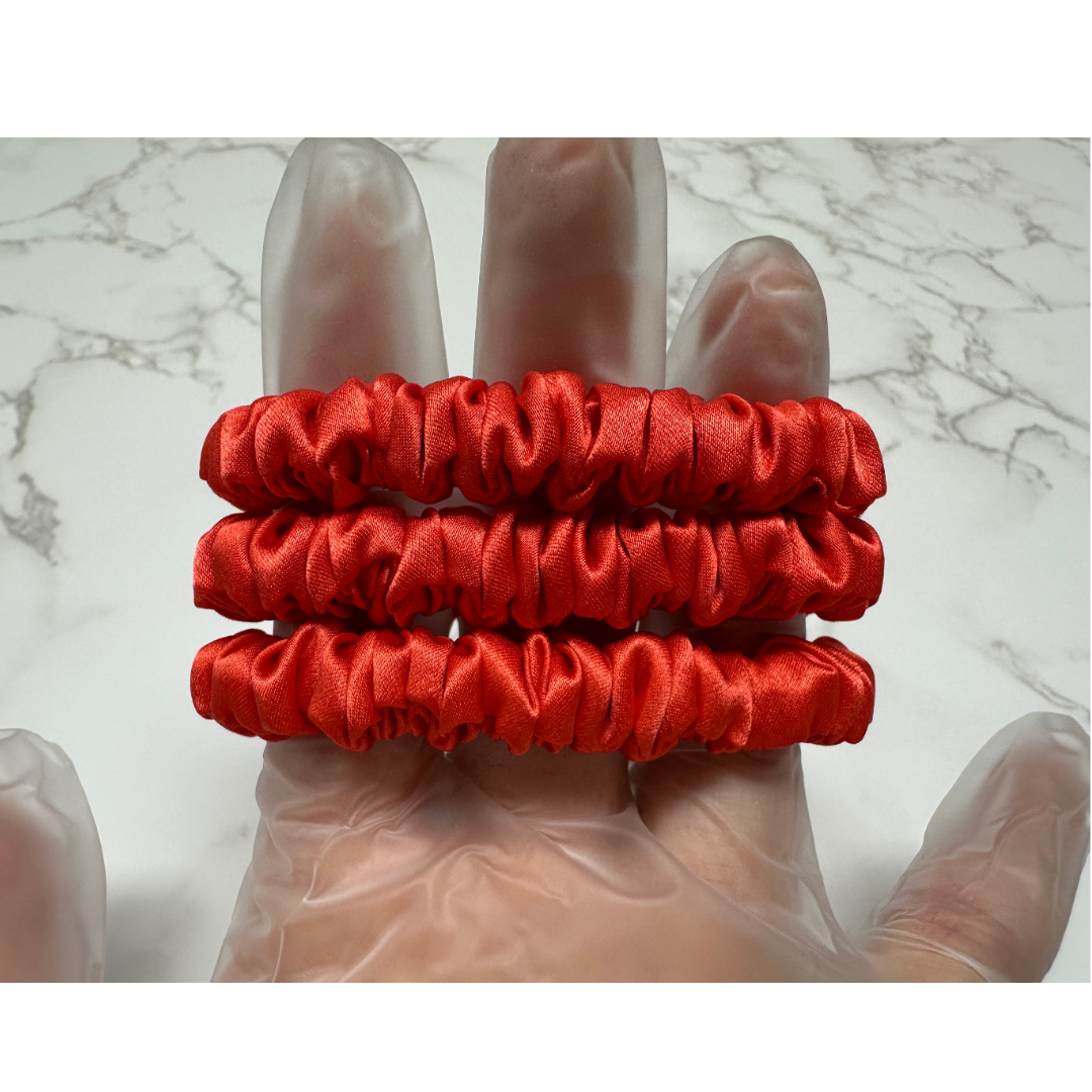 Bright Persimmon Skinny Silk Scrunchie custom wholesale, custom brand low MOQ, 1 piece wholesale