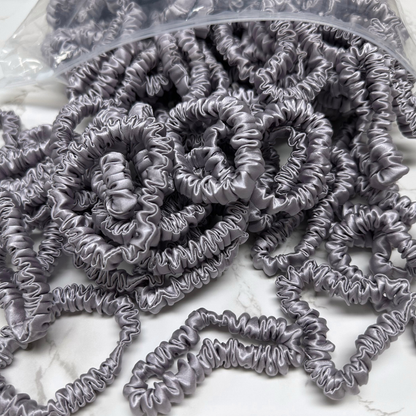Grey Purple Skinny Silk Scrunchie custom wholesale, custom brand low MOQ, 1 piece wholesale