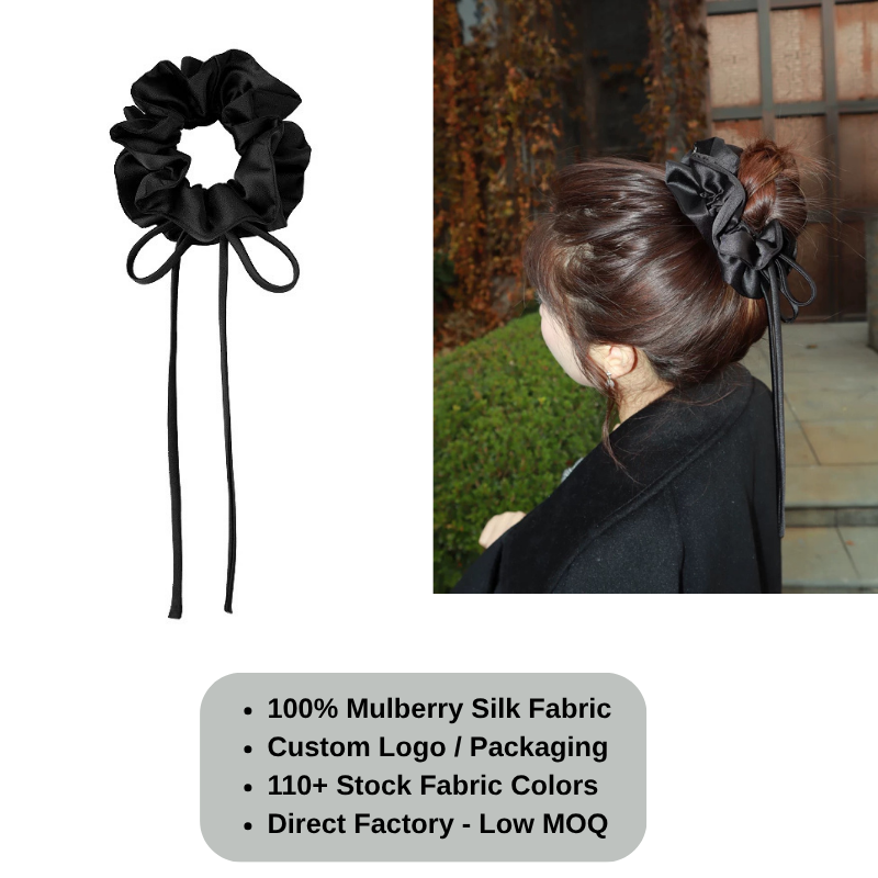 Custom Ruffle Silk Scrunchie with Ties丨Custom Brand & Bulk Wholesale
