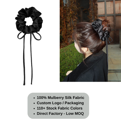 Custom Ruffle Silk Scrunchie with Ties丨Custom Brand & Bulk Wholesale