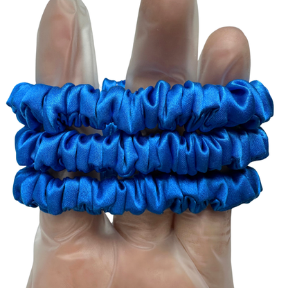 Deep-Bright-Blue Silk Scrunchie Wholesale from 1 piece, custom silk scrunchies with brand label, low MOQ.