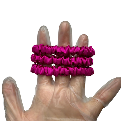 Deep Rose Pink Skinny Silk Scrunchie Wholesale from 1 piece, custom silk scrunchie with brand logo low MOQ.