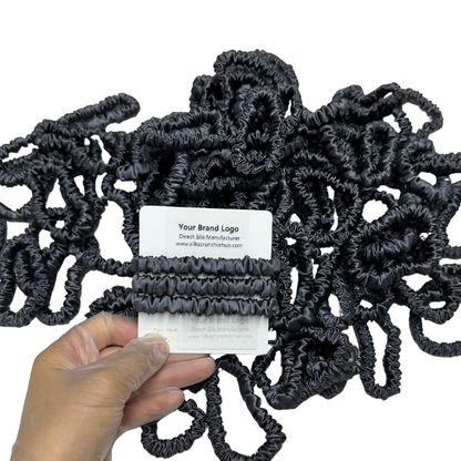 Dark Grey Skinny Silk Scrunchie Wholesale from 1 piece, custom silk scrunchie with brand logo low MOQ.