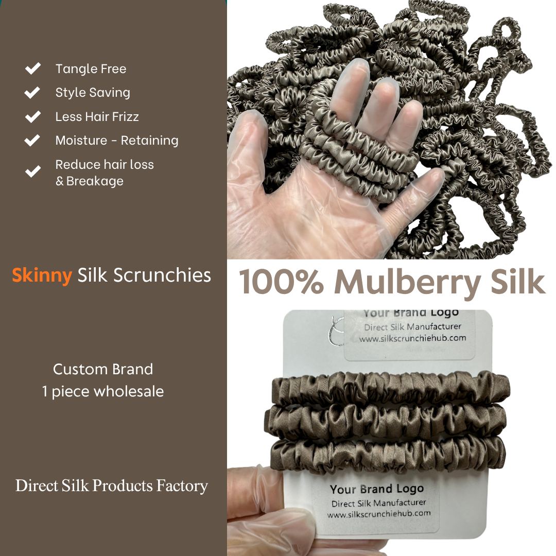 Agarwood Brown Silk Scrunchie Skinny Wholesale丨Custom Brand