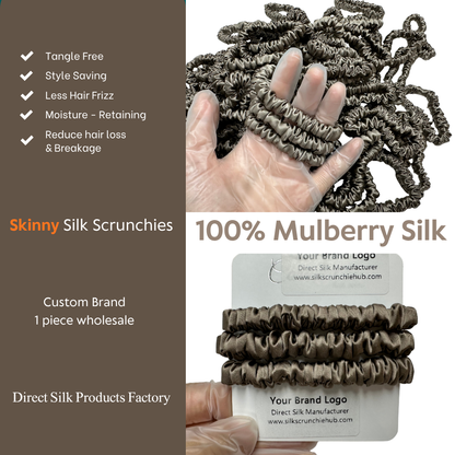 Agarwood Brown Silk Scrunchie Skinny Wholesale丨Custom Brand