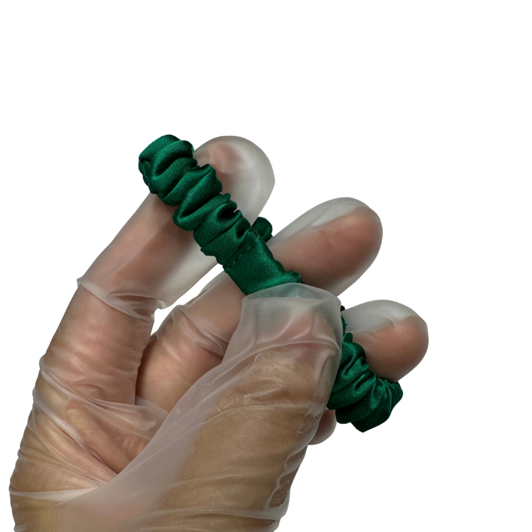 Christmas Green Silk Scrunchie Wholesale from 1 piece, custom silk scrunchies with brand label, low MOQ.