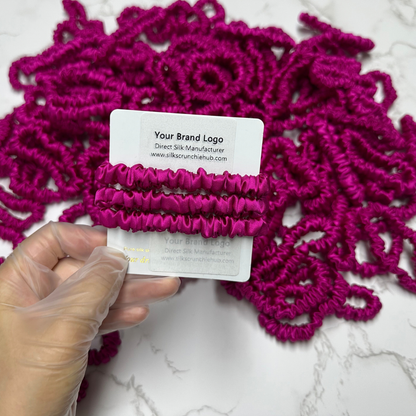 Deep Rose Pink Skinny Silk Scrunchie Wholesale from 1 piece, custom silk scrunchie with brand logo low MOQ.