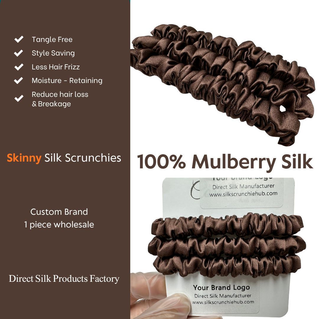 Sandalwood Brown Silk Scrunchie Skinny Wholesale丨Custom Brand