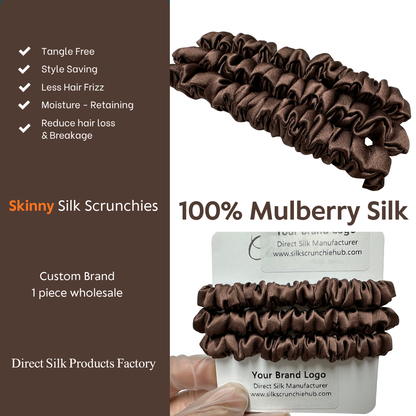 Sandalwood Brown Silk Scrunchie Skinny Wholesale丨Custom Brand