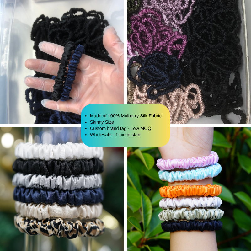 black silk skinny scrunchie bulk low MOQ for small business