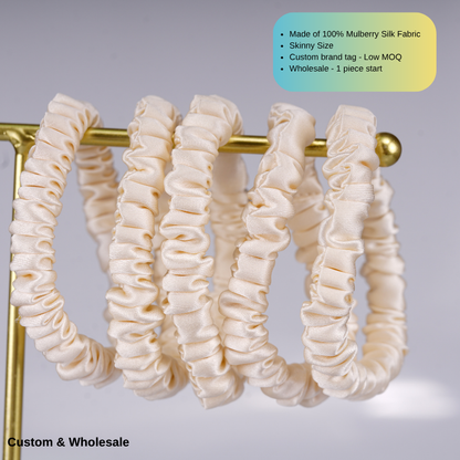 champagne silk skinny scrunchie bulk low MOQ for small business