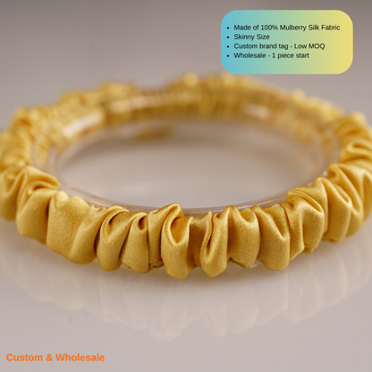 gold skinny silk scrunchies in bulk for wholesale orders