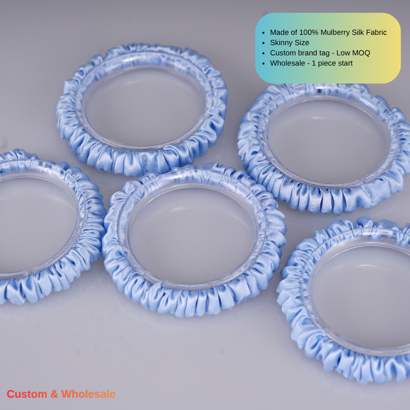 light blue silk skinny scrunchie bulk low MOQ for small business