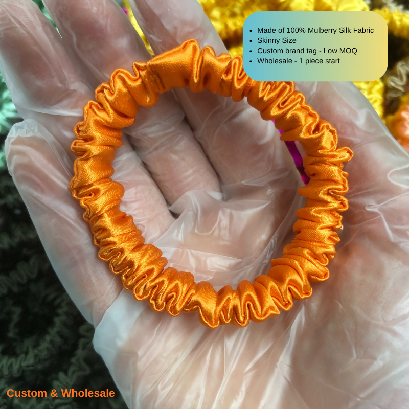 orange silk skinny scrunchie bulk low MOQ for small business
