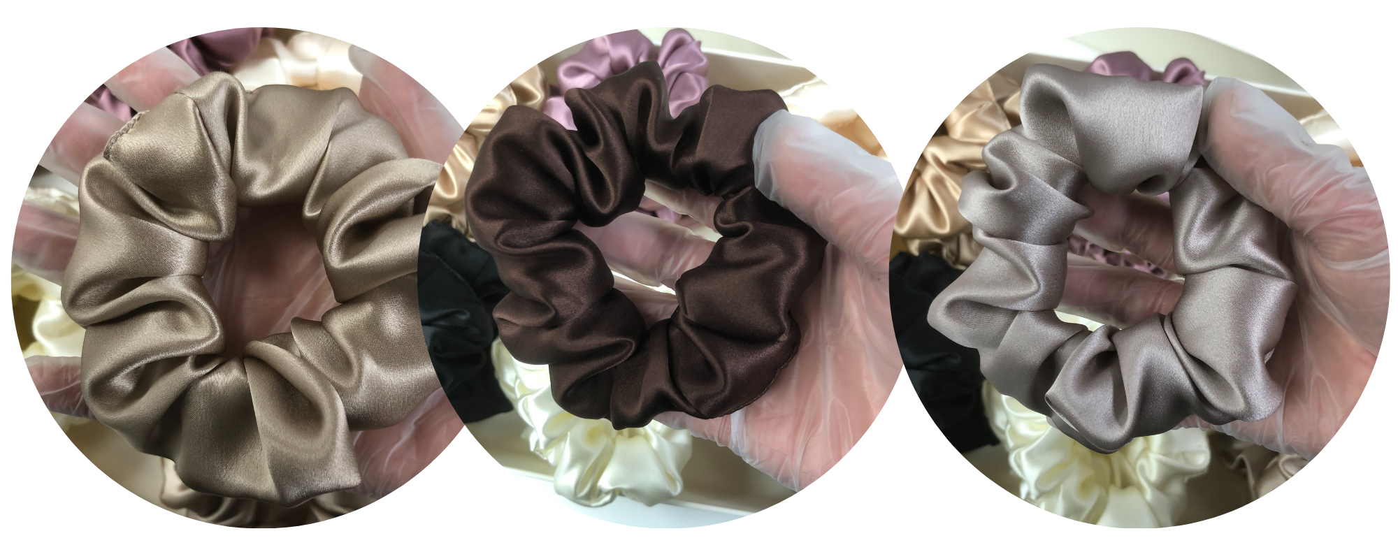 Large silk scrunchies wholesale custom, 1 piece wholesale, custom brand low MOQ
