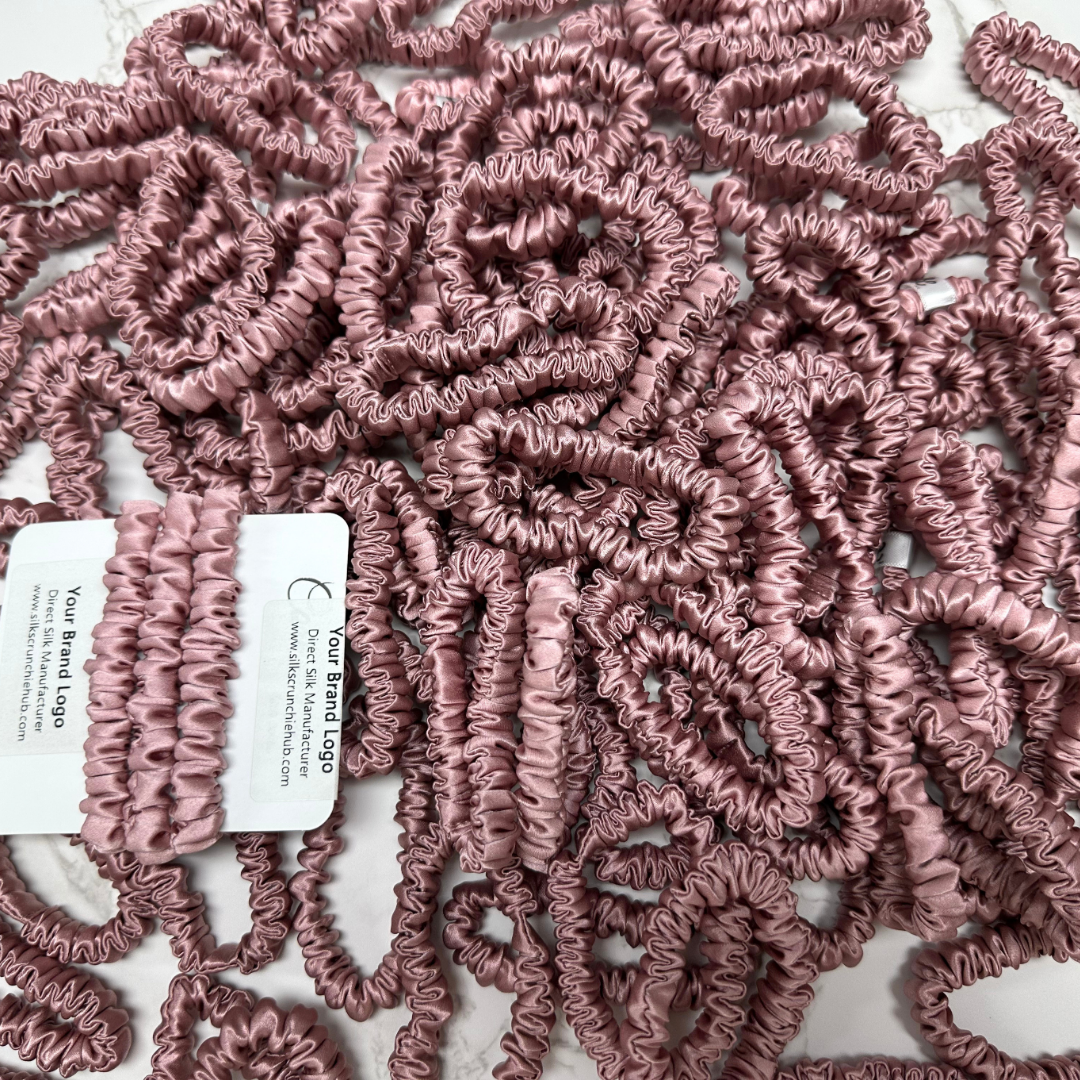 Begonia Red Skinny Silk Scrunchie custom wholesale, custom brand low MOQ, 1 piece wholesale