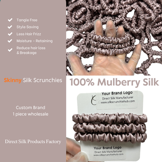 Deep Lotus Root Skinny Silk Scrunchie custom wholesale, custom brand low MOQ, 1 piece wholesale