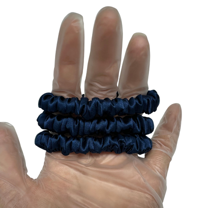 Navy Blue Skinny Silk Scrunchie custom wholesale, custom brand low MOQ, 1 piece wholesale