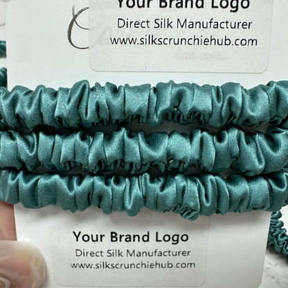 Stone Green Skinny Silk Scrunchie custom wholesale, custom brand low MOQ, 1 piece wholesale