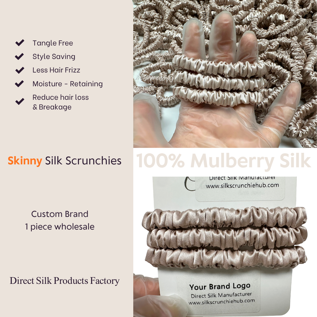 Nude Skinny Silk Scrunchie custom wholesale, custom brand low MOQ, 1 piece wholesale