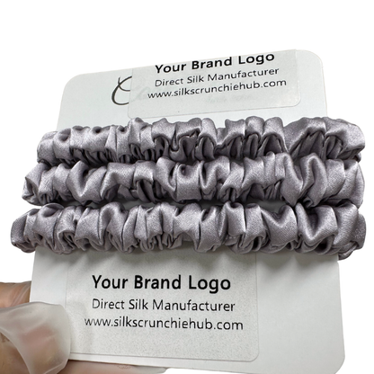 Grey Purple Skinny Silk Scrunchie custom wholesale, custom brand low MOQ, 1 piece wholesale