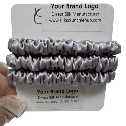 Grey Purple Skinny Silk Scrunchie custom wholesale, custom brand low MOQ, 1 piece wholesale