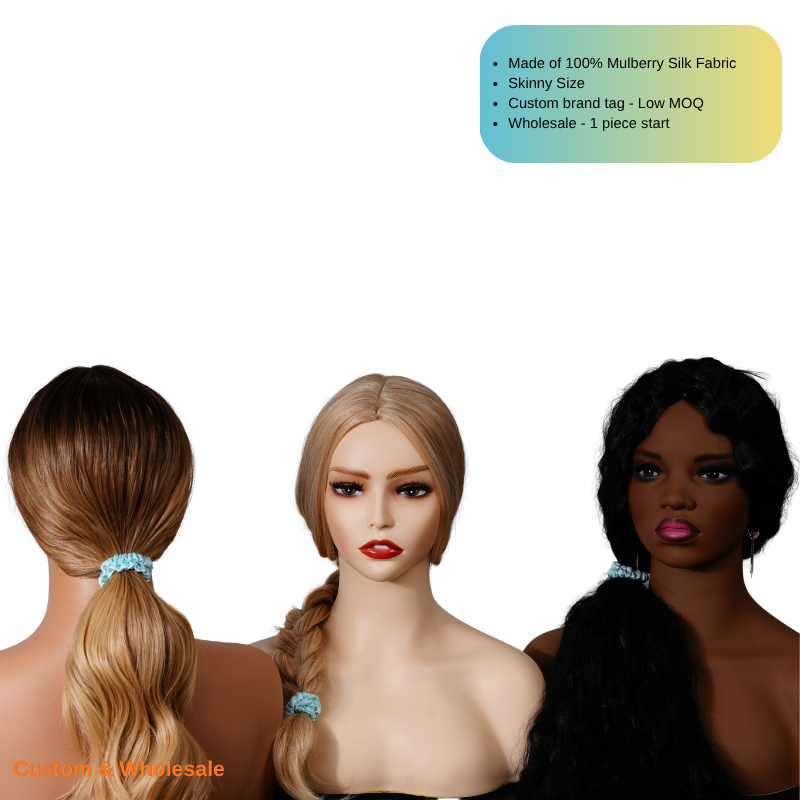 teal blue skinny silk scrunchie bulk premium supply