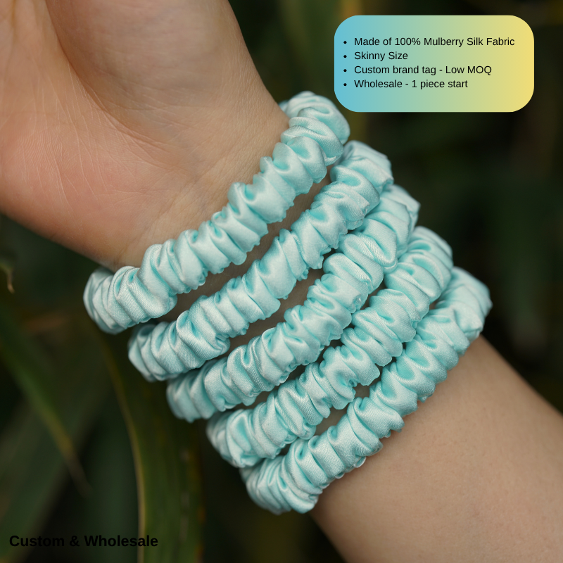 turquoise skinny silk scrunchie wholesale for fashion brands