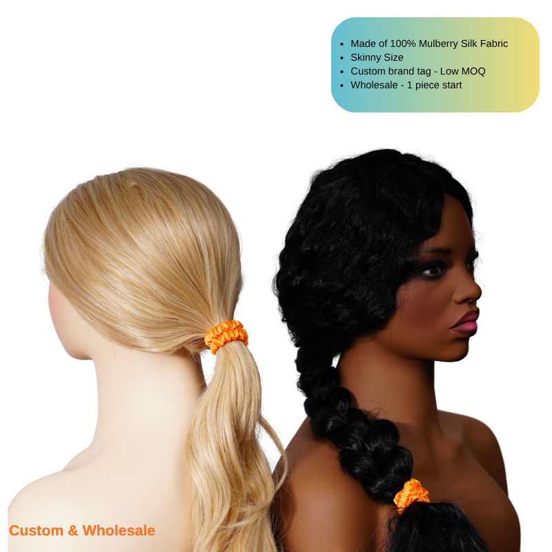 vibrant orange skinny silk scrunchie wholesale for fashion brands