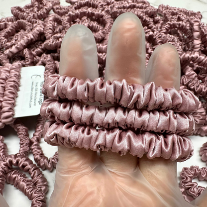Begonia Red Skinny Silk Scrunchie custom wholesale, custom brand low MOQ, 1 piece wholesale