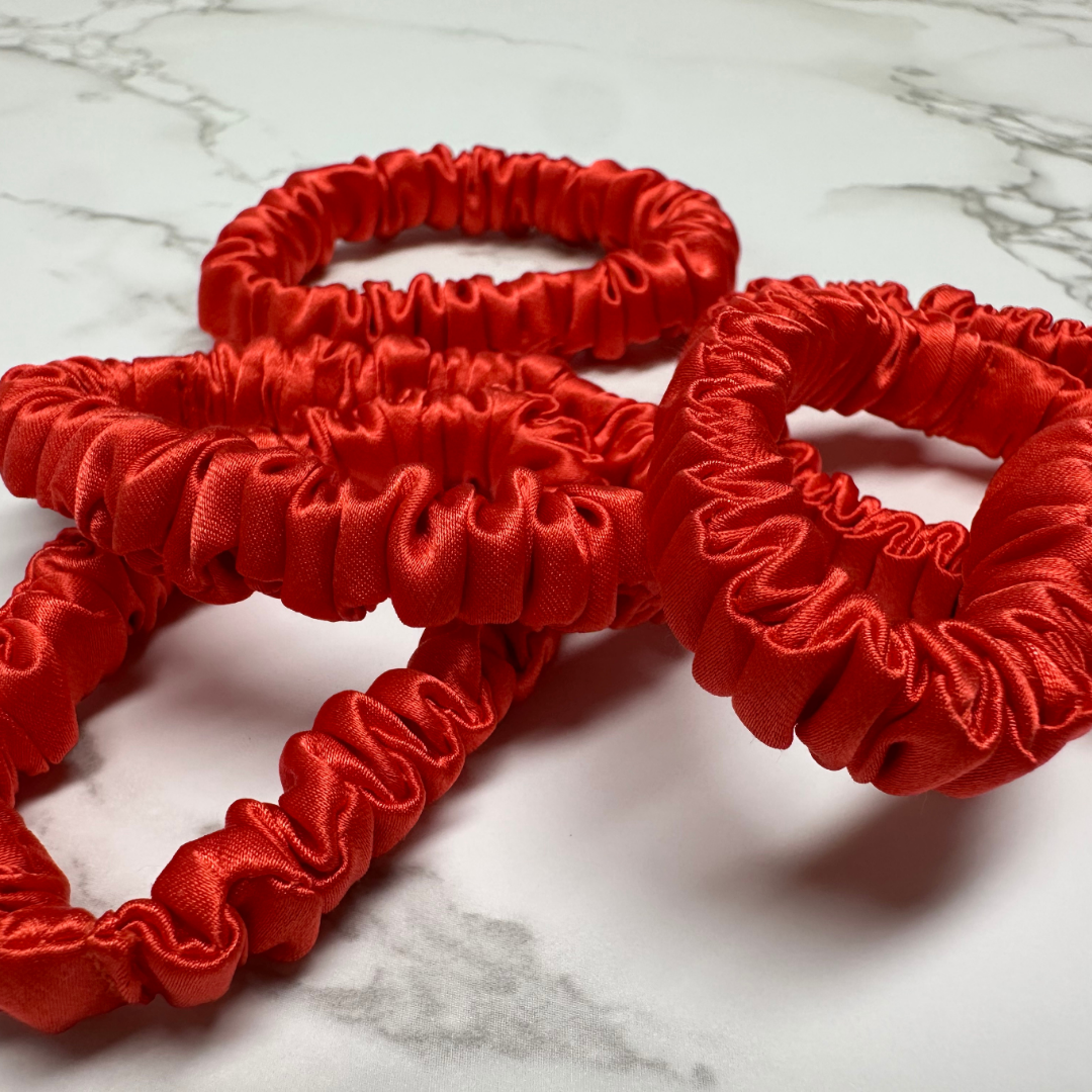 Bright Persimmon Skinny Silk Scrunchie custom wholesale, custom brand low MOQ, 1 piece wholesale