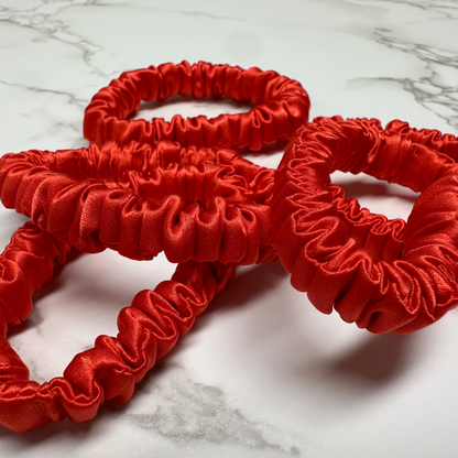 Bright Persimmon Skinny Silk Scrunchie custom wholesale, custom brand low MOQ, 1 piece wholesale
