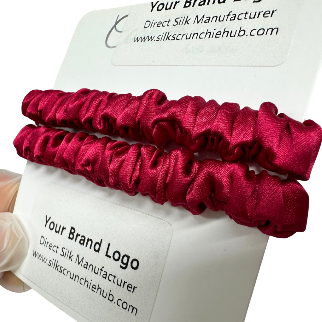 Carmine Skinny Silk Scrunchie custom wholesale, custom brand low MOQ, 1 piece wholesale