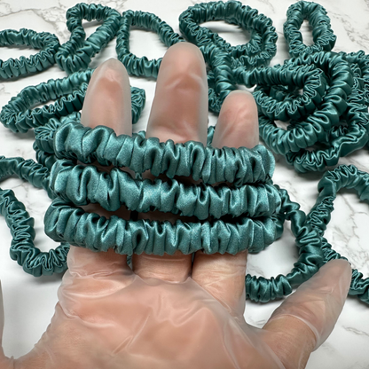 Stone Green Skinny Silk Scrunchie custom wholesale, custom brand low MOQ, 1 piece wholesale