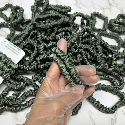 Deep Sage Silk Scrunchie Skinny custom wholesale, custom brand low MOQ, 1 piece wholesale