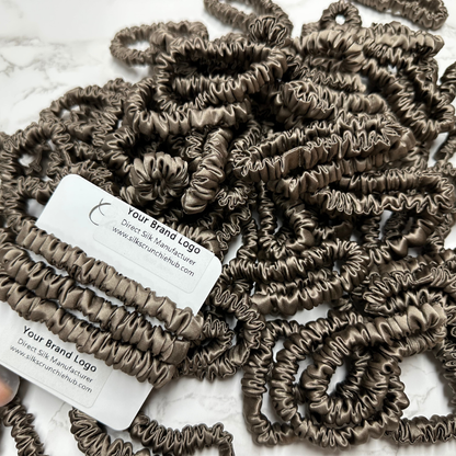 Agarwood Brown Silk Scrunchie Skinny Wholesale丨Custom Brand