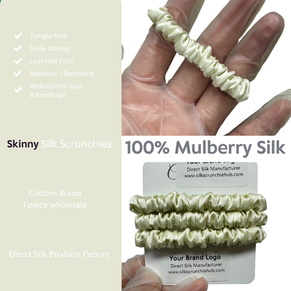 Deep Cream Silk Scrunchie Skinny Wholesale丨Custom Brand