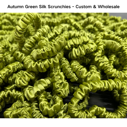 Autumn Green Silk Scrunchie Skinny Wholesale丨In Stock