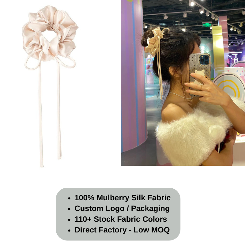 Custom Ruffle Silk Scrunchie with Ties丨Custom Brand & Bulk Wholesale