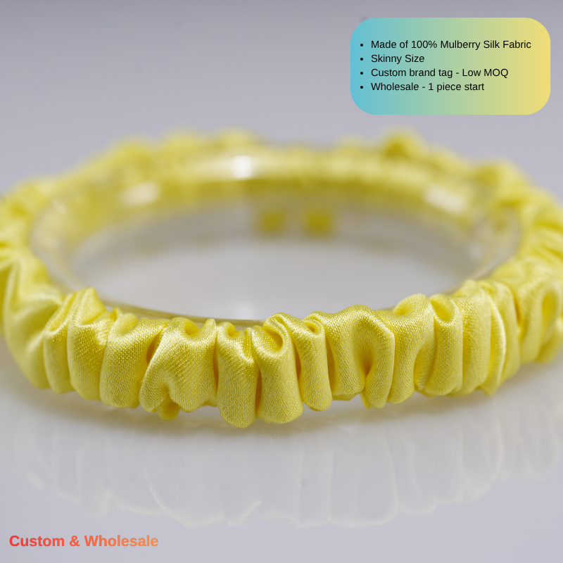 yellow skinny silk scrunchies in bulk for wholesale orders